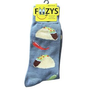 NWT Foozys Taco Chili Pepper Pattern Novelty Crew Socks Grey Mens One Size